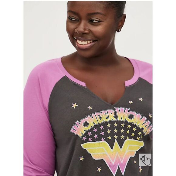 Torrid Wonder Woman Split Neck Raglan Tee (sz 0) - Picture 4 of 6